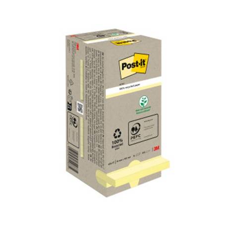 Bloc de notas adhesivas quita y pon recicladas en torre post-it 76 x 76 mm 16 blocs 654 papel reciclado
