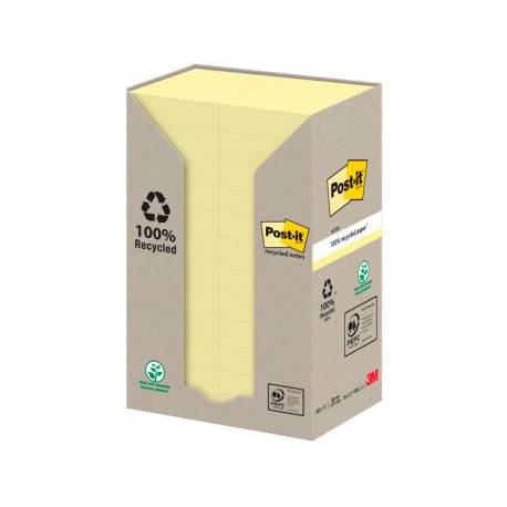 Bloc de notas adhesivas quita y pon recicladas en torre post-it 38 x 51 mm 24 blocs 653 papel reciclado