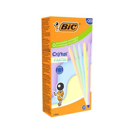 BOLIGRAFO BIC CRISTAL PASTEL PUNTA 1 MM COLORES SURTIDOS