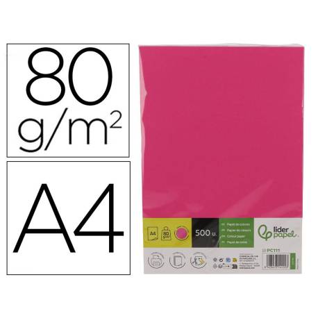 PAPEL COLOR LIDERPAPEL DIN A4 80 GR ROSA INTENSO PAQUETE DE 500 HOJAS