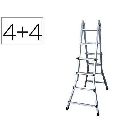 ESCALERA TELESCOPICA DE ACERO Y ALUMINIO DE 4+4 PELDAÑOS CON TAPA FINAL PVC ANTIDESLIZANTE EN131-4