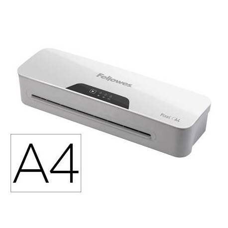 PLASTIFICADORA FELLOWES PIXEL A4 2 RODILLOS SISTEMA ANTIATASCO APAGADO AUTOMATICO HASTA 125 MC