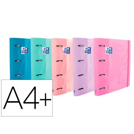 Carpeta con recambio Oxford A4+ Europeanbinder Colores Pastel Surtidos 4 anillas 35 mm Tapa extradura con gomilla