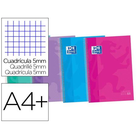 Bloc Oxford DIN A4+Ebook Cuadricula 5 mm 120 hojas COLORES SURTIDOS