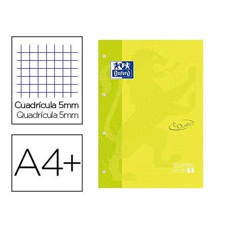 Recambio color 1 oxford din a4+ 80 hojas 90 gr cuadricula 5 mm tapa blanda 4 taladros lima touch.
