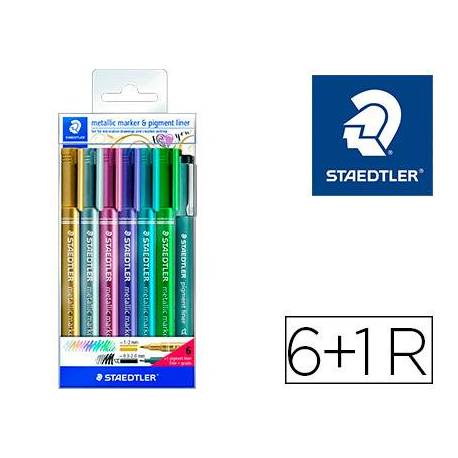 Rotulador Marcador Staedtler Metálico 8323 de Colores Surtidos Blister 6 unidades+Rotulador Calibrado 308 C2-9