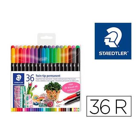 Rotulador Permanente Staedtler 3187 Doble Punta de Colores Surtidos Estuche de 36 unidades