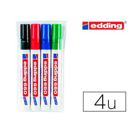Rotulador para Pizarra Blanca Edding 660 Recargable de Colores Surtidos Blister de 4 unidades