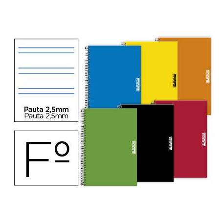 BLOC ESPIRAL PAPERCOP TAPA EXTRADURA FOLIO 80 HOJAS PAUTA 5 2,5 MM MARGEN COLORES SURTIDOS