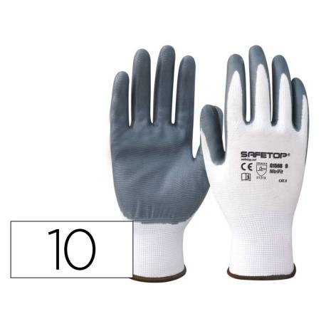 GUANTES DE NITRILO SAFETOP NITRI-FIT SINTETICO SOLIDO GRIS SIN COSTURA TALLA 10