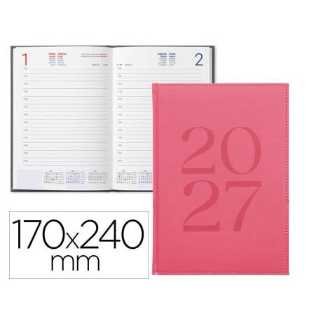 AGENDA OFICINA LIDERPAPEL 2027 ENCUADERNADA CRETA DIA PAGINA 170X240 MM BILINGUE 70G PAPEL FSC PINK