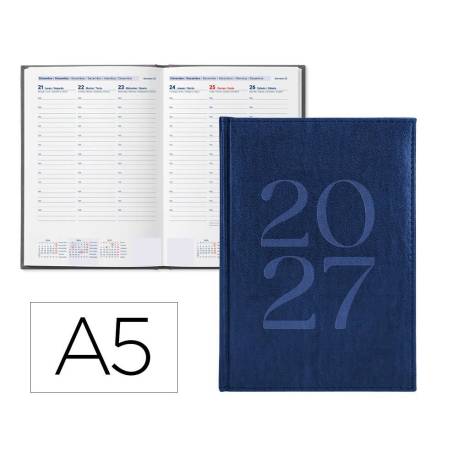 AGENDA OFICINA LIDERPAPEL 2027 ENCUADERNADA CRETA SEMANA VISTA A5 BILINGUE 70G PAPEL FSC BLUE