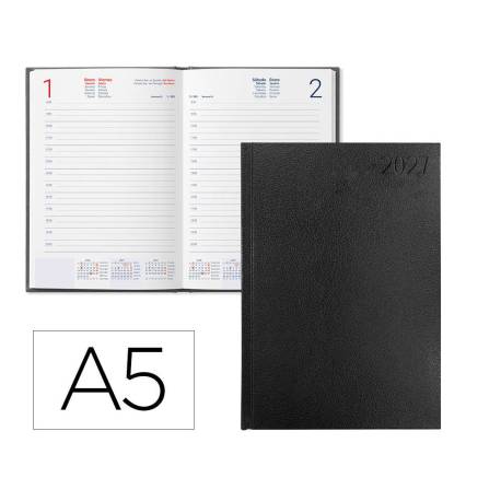 AGENDA OFICINA LIDERPAPEL 2027 ENCUADERNADA CORFU DIA PAGINA A5 BILINGUE 60G PAPEL FSC BLACK