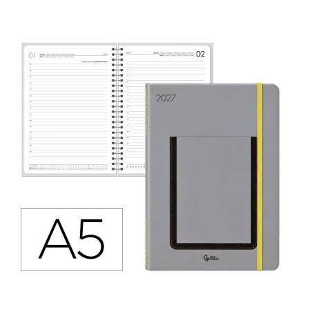 AGENDA OFICINA LIDERPAPEL 2027 ENCUADERNADA POCKET COVER DIA PAGINA A5 BILINGUE 70G PAPEL FSC DESIGN 1