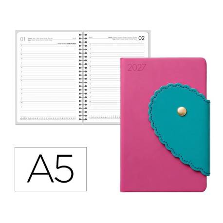 AGENDA OFICINA LIDERPAPEL 2027 ENCUADERNADA HEART CLOSURE DIA PAGINA A5 BILINGUE 70G PAPEL FSC DESIGN