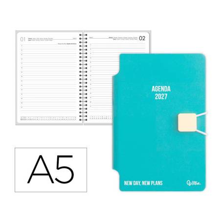AGENDA OFICINA LIDERPAPEL 2027 ENCUADERNADA ELASTIC CLOSURE PEN DIA PAGINA A5 BILINGUE 70G PAPEL FSC DESIGN