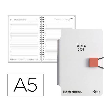 AGENDA OFICINA LIDERPAPEL 2027 ENCUADERNADA ELASTIC CLOSURE PEN DIA PAGINA A5 BILINGUE 70G PAPEL FSC DESIGN