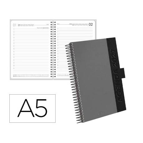 AGENDA OFICINA LIDERPAPEL 2027 ESPIRAL CORPORATE A DIA PAGINA A5 BILINGUE 70G PAPEL FSC GREY