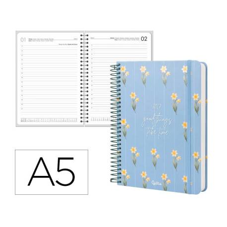 AGENDA OFICINA LIDERPAPEL 2027 ESPIRAL FLOWERS A DIA PAGINA A5 BILINGUE 70G PAPEL FSC DESIGN 1