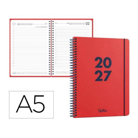 AGENDA OFICINA LIDERPAPEL 2027 ESPIRAL BASIC DIA PAGINA A5 BILINGUE 60G PAPEL FSC DESIGN 3