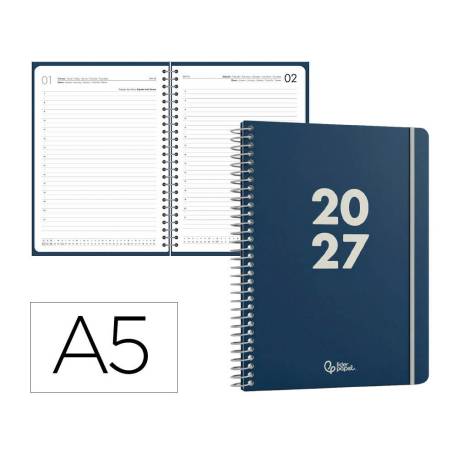 AGENDA OFICINA LIDERPAPEL 2027 ESPIRAL BASIC DIA PAGINA A5 BILINGUE 60G PAPEL FSC DESIGN 2