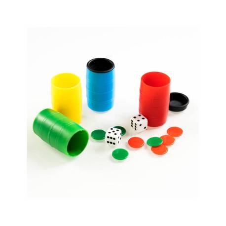 CUBILETE PARCHIS/OCA FOURNIER CON DADOS Y FICHAS PARA 4 JUGADORES