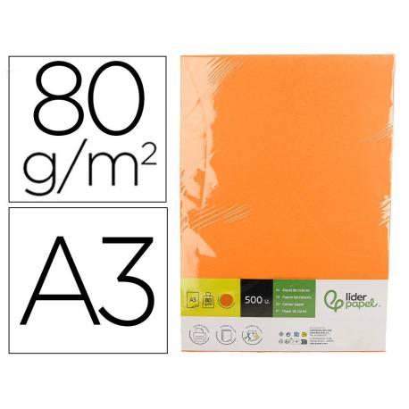 PAPEL COLOR LIDERPAPEL DIN A3 80 GR NARANJA INTENSO PAQUETE DE 500 HOJAS