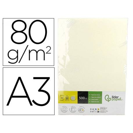 PAPEL COLOR LIDERPAPEL DIN A3 80 GR CREMA PAQUETE DE 500 HOJAS