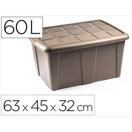 CONTENEDOR DE PLASTICO PLASTICFORTE 60 LITROS N 18 BEIG CON TAPA 630X450X320 MM