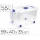 CONTENEDOR DE PLASTICO PLASTICFORTE 55 LITROS N 4 TRANSPARENTE CON TAPA 590X400X350 MM