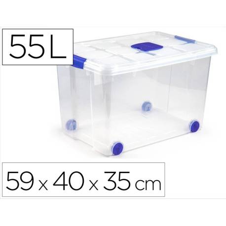 CONTENEDOR DE PLASTICO PLASTICFORTE 55 LITROS N 4 TRANSPARENTE CON TAPA 590X400X350 MM
