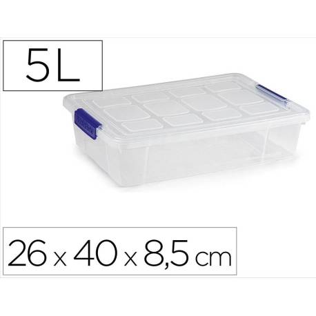 CONTENEDOR PLASTICO PLASTICFORTE 5 LITROS N 30 TRANSPARENTE CON TAPA 260X400X85 MM