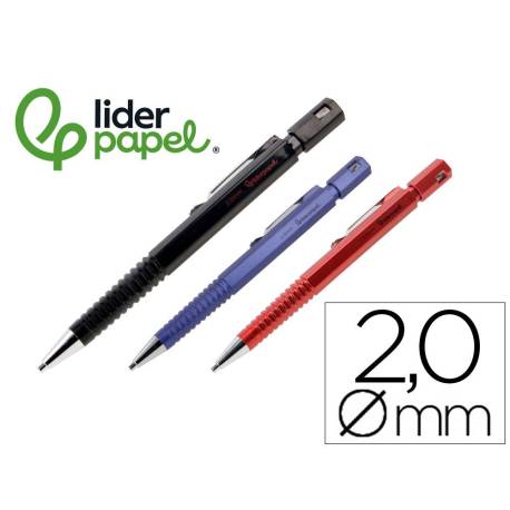 PORTAMINAS LIDERPAPEL TECH CON CLIP Y SACAPUNTAS 2 MM 3 COLORES SURTIDOS