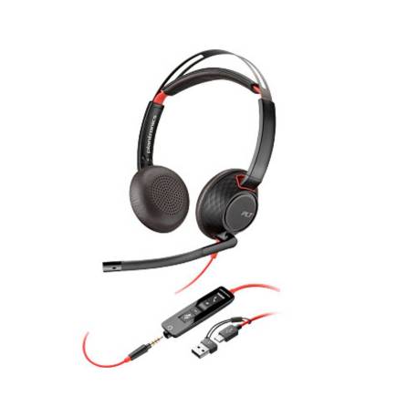 AURICULARES POLY CON CABLE BLACKWIRE 5220 USB-C CONEXION 3,5 MM ADAPTADOR USB-C/A