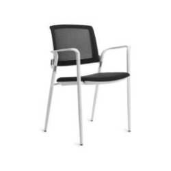SILLA ROCADA CONFIDENTE BRAZOS FIJOS ESTRUCTURA METALICA BLANCA ASIENTO TELA IGNIFUGA RESPALDO DE MALLA
