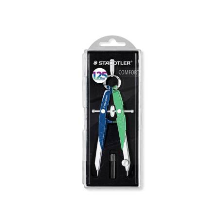 COMPAS STAEDTLER MICROMETRICO MARS 556 AZUL/VERDE CON HUSILLO Y RUEDA CENTRAL