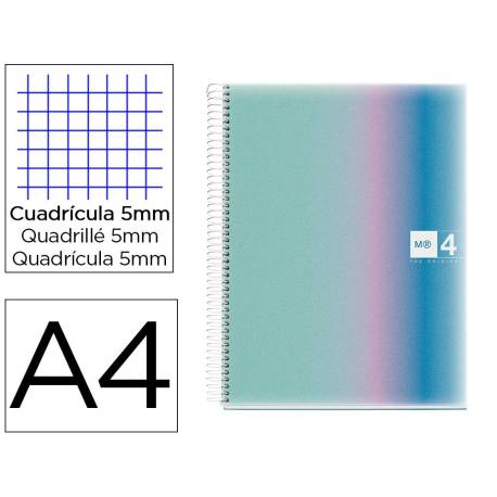 CUADERNO ESPIRAL MIQUELRIUS DIN A4 80 HOJAS 90 GR CUADRO 5 MM TAPA FORRADA AURORA SANTORINI