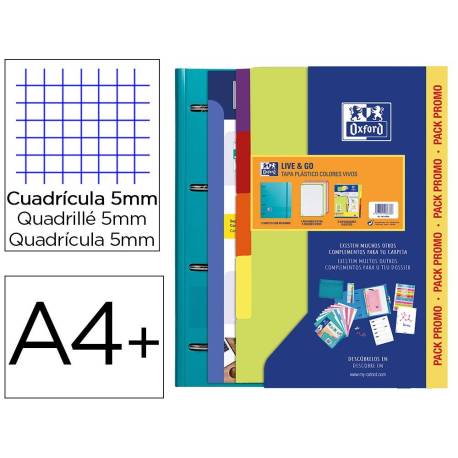 CARPETA CON RECAMBIO OXFORD EBINDER L&G VIVOS DIN A4+ 4 ANILLAS 35 MM RECAMBIO 80 H CUADRO 5 MM + JUEGO 5
