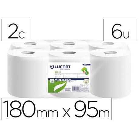 PAPEL SECAMANOS LUCART ECOLOGICO 16,5 G 2 CAPAS 180 MM X 95 M PAQUETE DE 6 ROLLOS