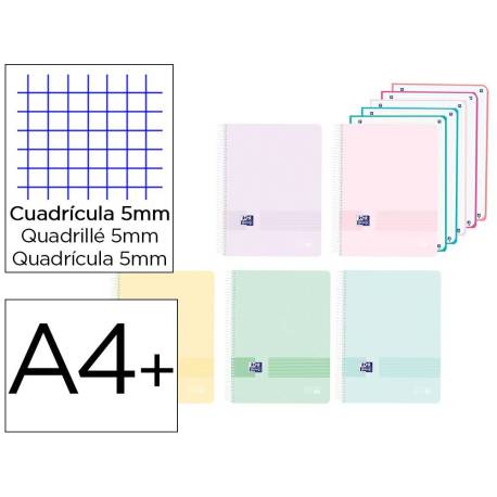 CUADERNO ESPIRAL OXFORD EUROPEANBOOK 5 LIVE&GO TAPA PLASTICO DIN A4+ 120 HOJAS CUADRO 5 MM COLORES PASTEL