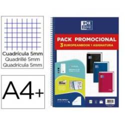 CUADERNO ESPIRAL OXFORD EBOOK 1 SCHOOL TAPA EXTRADURA DIN A4+ 80H CUADRO 5 MM PACK DE 3 UNIDADES COLORES SURTIDOS