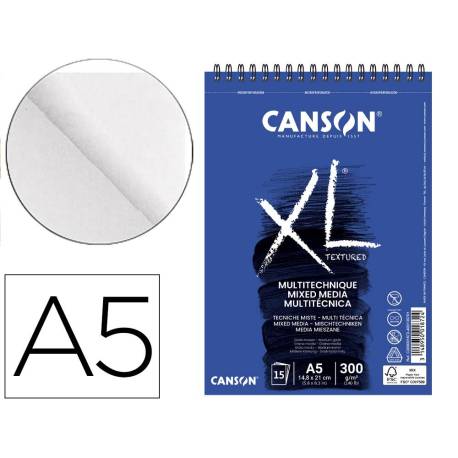BLOC D DIBUJO ACUARELA CANSON XL DIN A5 15 HOJAS 300 GR MIX MEDIA GRANO MEDIO
