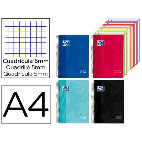 CUADERNO ESPIRAL OXFORD EUROPEANBOOK 5 TAPA EXTRADURA DIN A4 150 HOJAS CUADRO 5 MM CON 5 BOLSAS SEPARADORAS