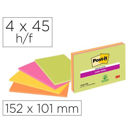 Bloc Quita y Pon Post-It ® Super Sticky 149X98 mm Colores Neon XXL