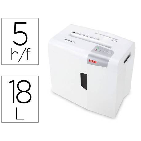 Destructora de Documentos HSM Shredstar X5 Corte en partículas 5 Hojas 18L Nivel seguridad P-4 en Blanco