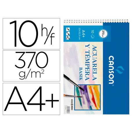Bloc de dibujo Canson Din A4 10 hojas 370 gr espiral Acuarela