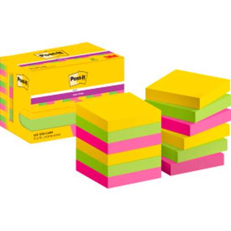 Post-it ® Bloc de notas adhesivas super sticky varios colores 47,6 x 47,6 mm 90 hojas pack 12 blocs