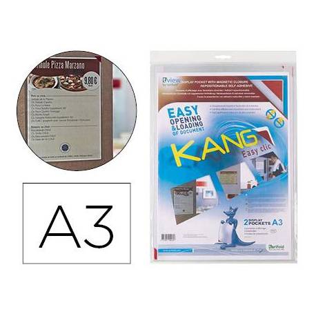 FUNDA DE PRESENTACION TARIFOLD ADHESIVA REMOVIBLE DIN A3 CON ESQUINA MAGNETICA CAPACIDAD PARA 10 HOJAS PACK
