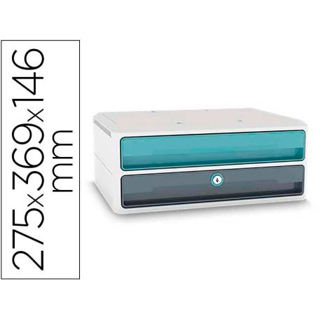 FICHERO CAJONES DE SOBREMESA CEP MOOV UP RECICLADO 80% CON CERRADURA 2 CAJONES COLOR AZUL/GRIS 275X369X146 MM