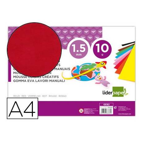 Goma eva liderpapel color rojo paquete de 10 hojas